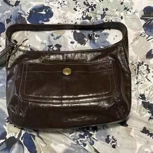 Brown patent Coach handbag